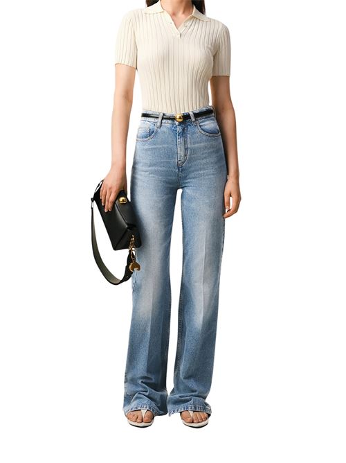 Jeans a zampa in cotone blu AMI PARIS | FTR420DE0046480